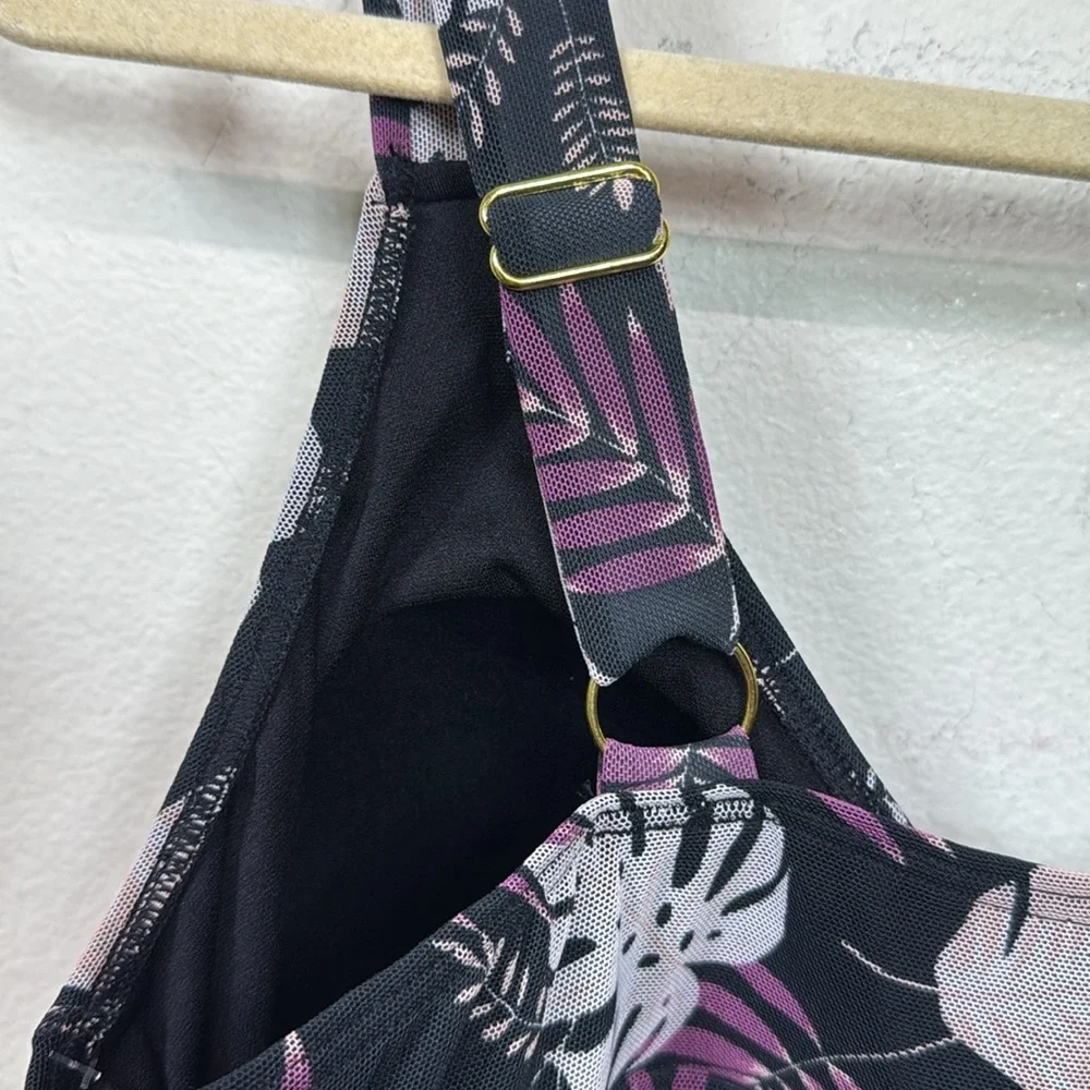 (L1) Fit 4 U Mesh Swimsuit Floral Print Loose Dress Black Jumpsuit, Diff/Sizes - Picture 6 of 11